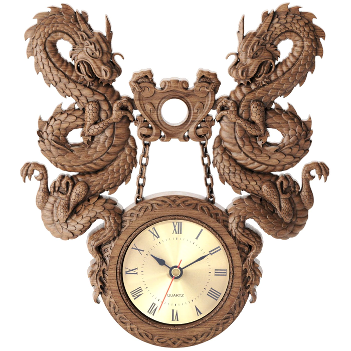 Wall clock made of beech "Dragon"